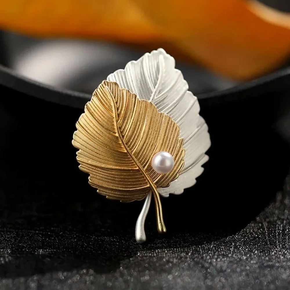 *TANSY* Gold x Silver Two-Tone Pearl Fashion Brooch